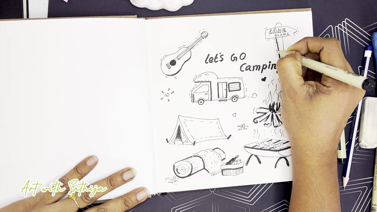 Camping Doodle Art Tutorial | Easy Cute Doodles for Beginners