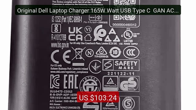 Original Dell Laptop Charger 165W Watt USB Type C GAN AC Powe... Best Buy 2026 | Great Quality!