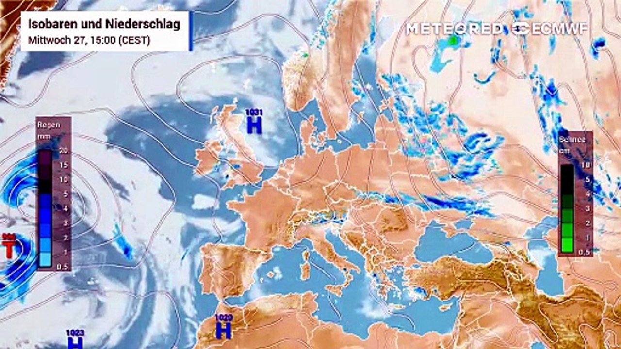 Großwetterlage der nächsten Tage geprägt von zunehmender Umstellung auf wechselhafte Westdynamik mit feuchtwarmer Luft und wiederkehrender Gewitteraktivität ab Freitag.