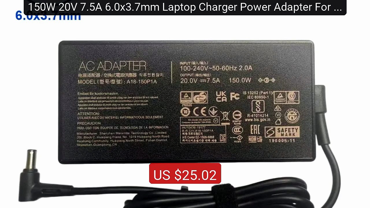 150W 20V 7.5A 6.0x3.7mm Laptop Charger Power Adapter For Asus TUF ... -- Best Deal 2026 | Shop Now!