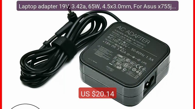 Laptop adapter 19V, 3.42a, 65W, 4.5x3.0mm, For Asus x755j, ux... Amazing Value 2026 | Must Have!