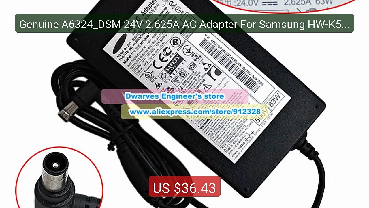 Genuine A6324_DSM 24V 2.625A AC Adapter For Samsung HW-K550/ZC... -- Hot Deal 2026 | Limited Offer!