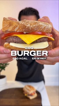 🍔 280 🥩→ 590 kcal / 52g de prot / 40g de glucides / 22g de lipides