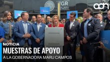Con pancartas y protestas apoyan a Maru Campos frente a la FGR