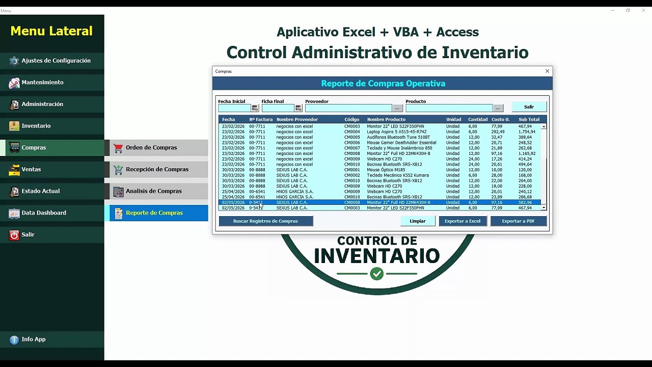 CONTROL DE INVENTARIO en EXCEL + VBA + ACCESS