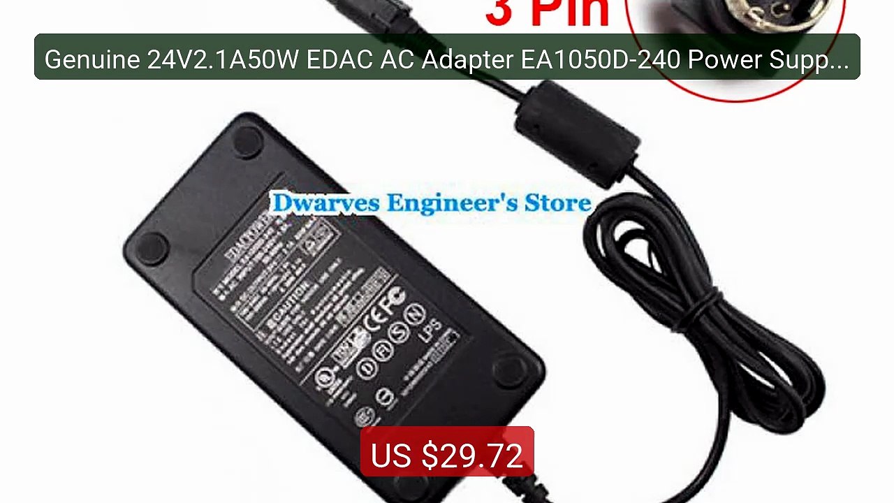 Genuine 24V2.1A50W EDAC AC Adapter EA1050D-240...