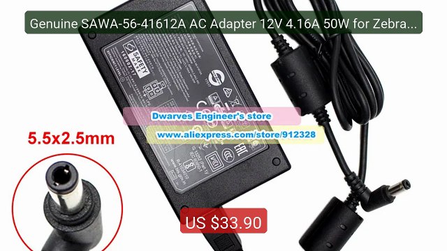 Genuine SAWA-56-41612A AC Adapter 12V 4.16A 50W for Zebra ZQ6... Amazing Value 2026 | Must Have!