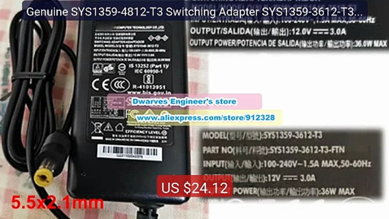 Genuine SYS1359-4812-T3 Switching Adapter SYS13...
