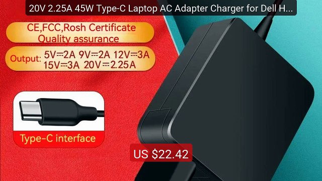 20V 2.25A 45W Type-C Laptop AC Adapter Charger for Dell HA45NM... Hot Deal 2026 | Limited Offer!