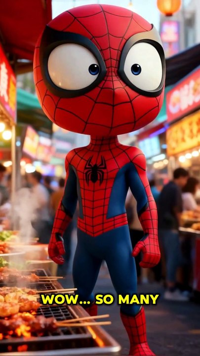 Spider-Man Trying Street Food #SpidermanAction, #HeroRescue, #EpicSave, #SuperheroMoments, #SpidermanShorts