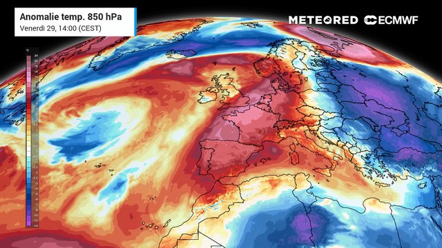 L'anomalia termica che ha interessato l'Europa in questa fine di maggio, tenderà ad esaurirsi sugli stati centrali, mentre l'anticiclone continuerà a mantenere temperature sopra media su quelli meridionali.