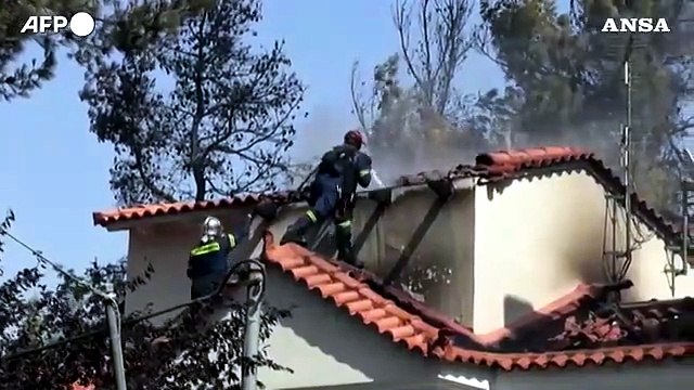 Grecia, vigili del fuoco al lavoro per combattere un incendio vicino ad Atene