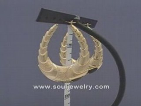 Yellow Gold Shrimp Door knocker oval Hoop Earrings 2 inch