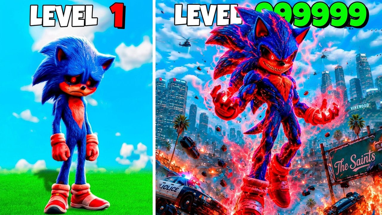 Going from SONIC.EXE Level 1 to Level 1,000,000 in GTA 5! (Sonic Movie Mod)