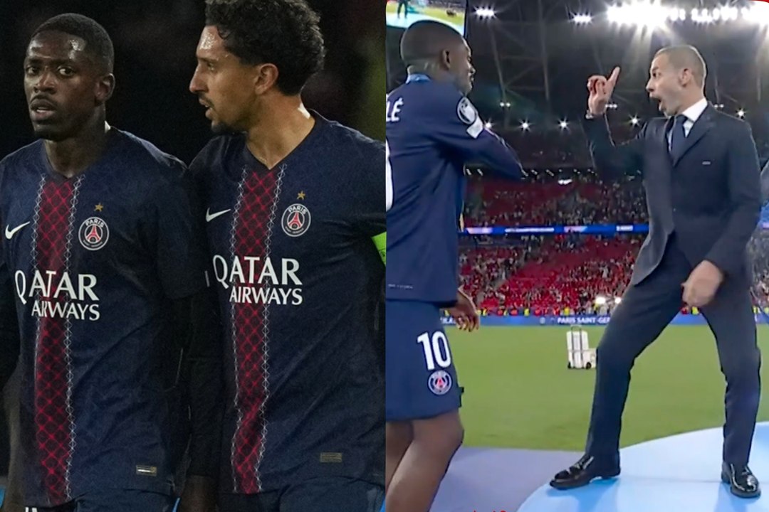 Dembélé saves awkward moment as UEFA president nearly hands PSG trophy to the wrong player