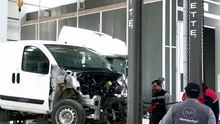 Straightening a Fiat Fiorino chassis using a Celette Menyr truck cab straightening bench.