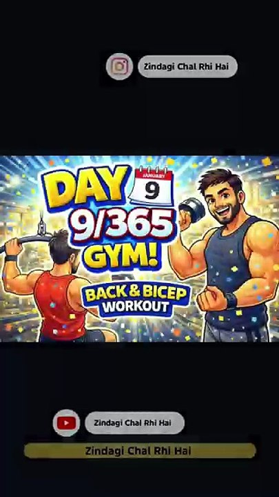 Day 9/365 – Gym Journey 💪 | Back & Biceps Day (Pull the Pain) 🔥 | ‪@ZindagiChalRhiHai‬