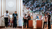Dembélé y Bradley Barcola llegan a Roland Garros para 'presumir' el Trofeo de la UEFA Champions League