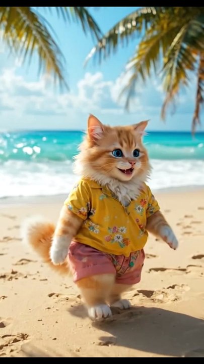 Cute cat relaxing on the beach and enjoying the ocean breeze 🐱🏖️🌊✨  #CuteCat #BeachCat #OceanVibes #CatLife #PetFun #AdorableMoments #ViralCat