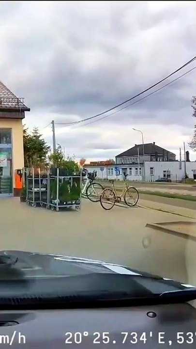 Une femme bloquée par un chariot de plantes qui dévale seul et la renverse devant une jardinerie en Pologne