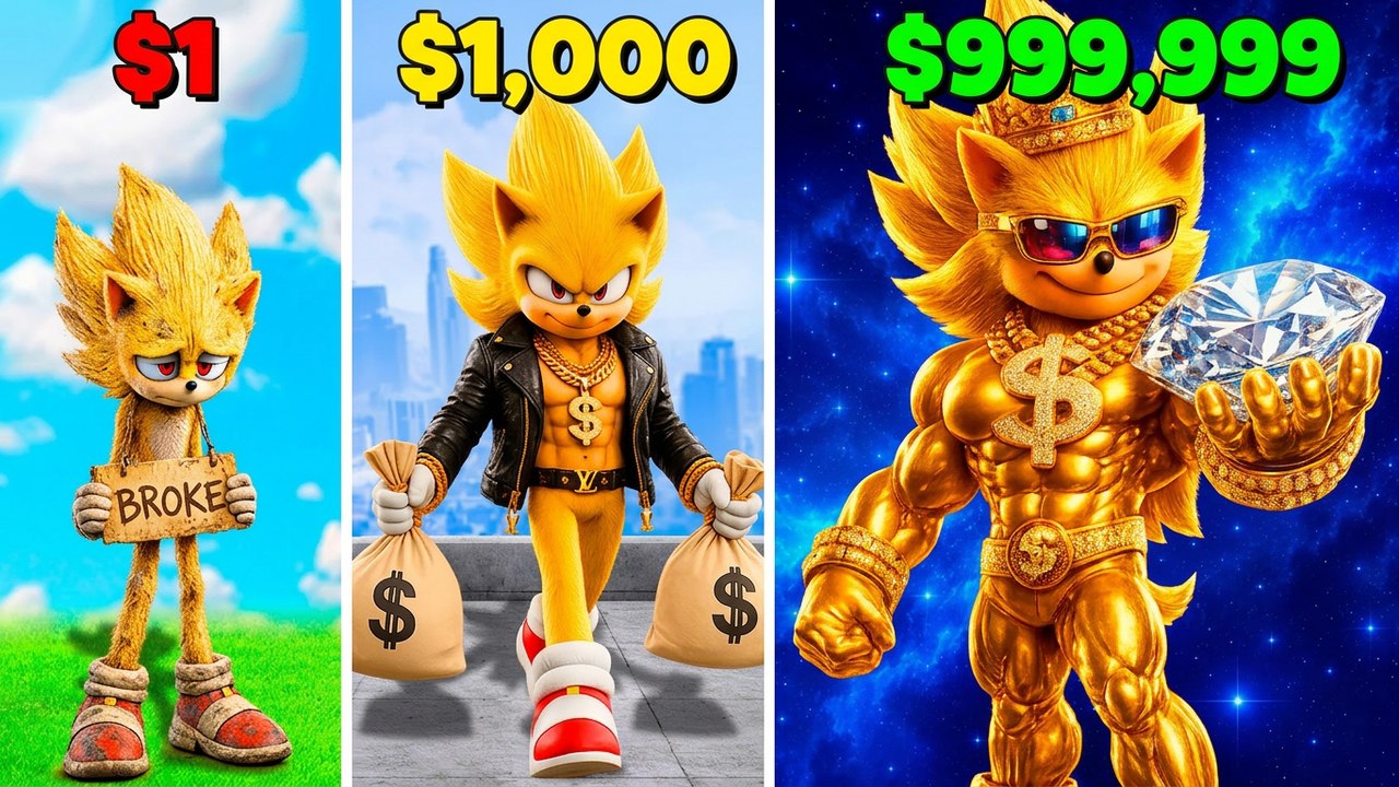 Going From $1 to $1,000,000 as SUPER SONIC in GTA 5! (Sonic Movie Mod)