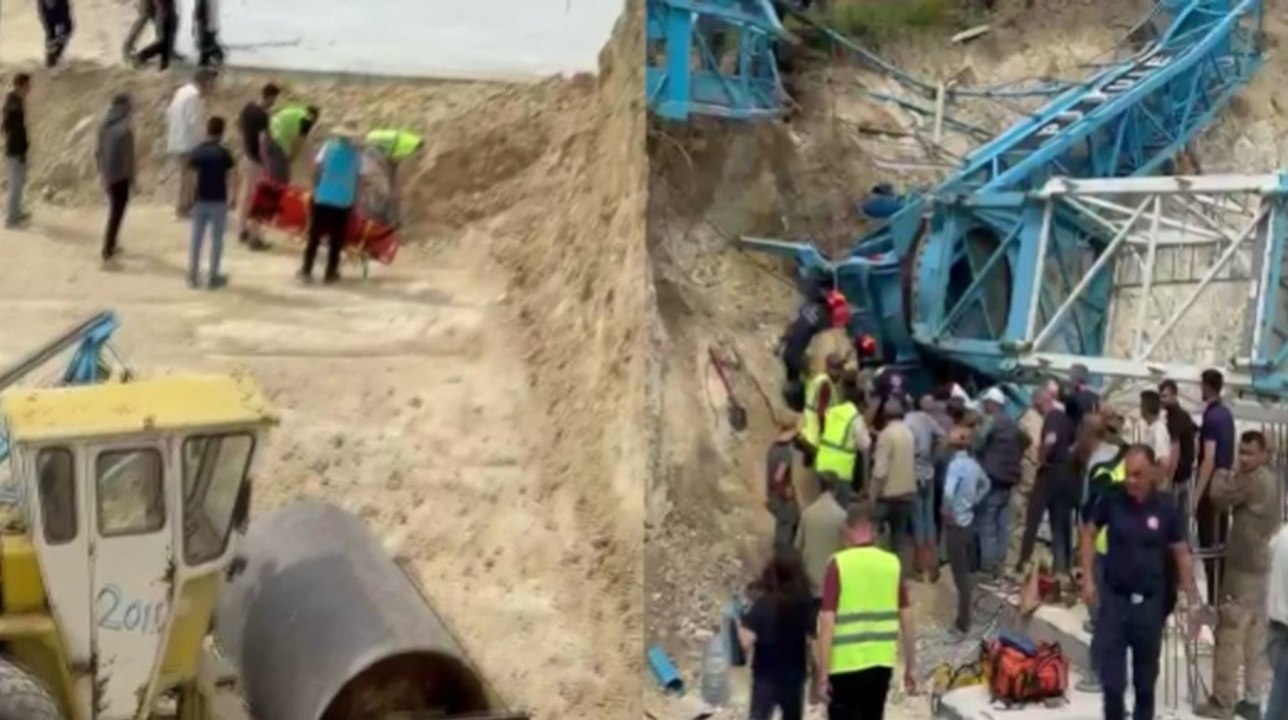 Arnavutköy'de kule vinç devrildi, 2 işçi ağır y...