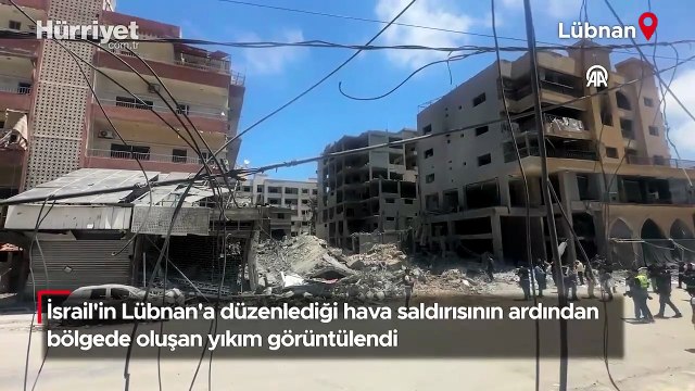 İsrail'in Lübnan'a düzenlediği hava saldırısının ardından bölgede oluşan yıkım görüntülendi