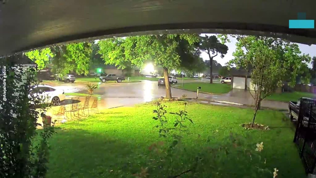 Security Camera Captures Lightning Strike Hit Tree