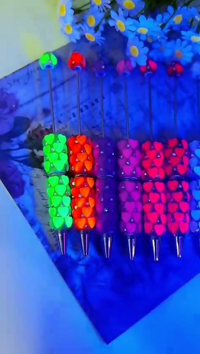 Beadable Clay Pens with Bling Bling Faceted Hearts and AB Rhinestones