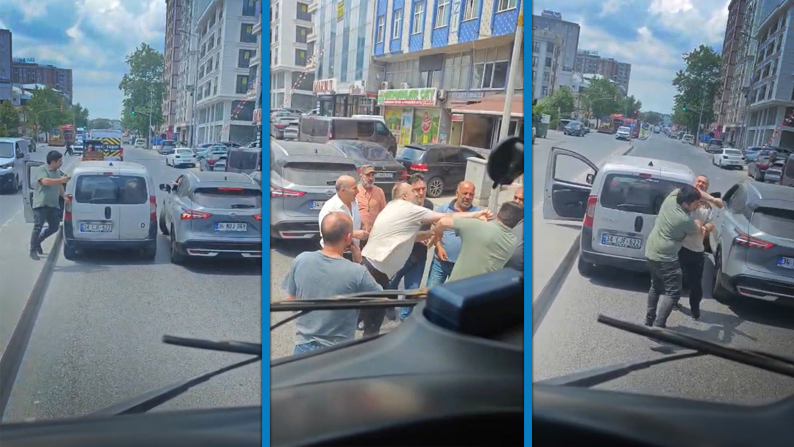 Sultangazi'de iki sürücünün tekmeli yumruklu kavgası kamerada