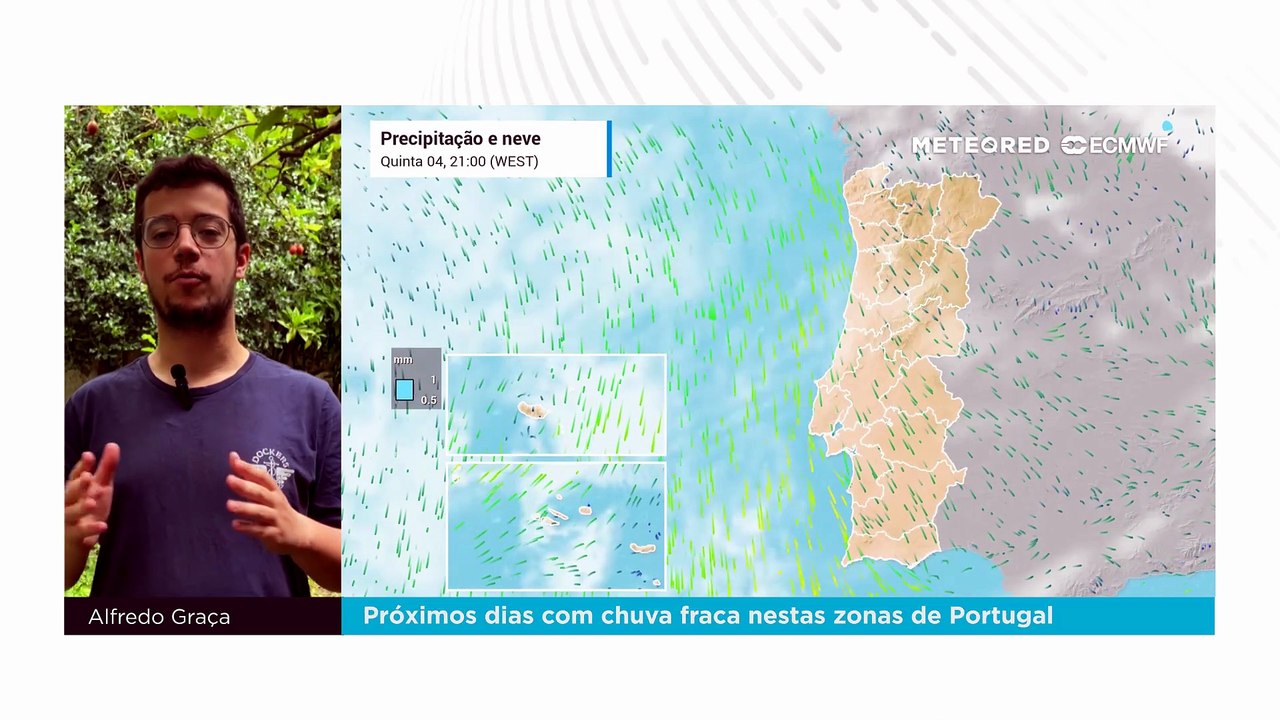 Próximos dias com chuva fraca nestas zonas de Portugal