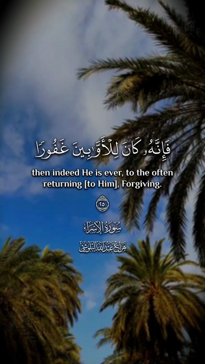 ﴿ رَبُّكُم أعلَمُ بِما في نُفُوسِكُمْ إِنْ تَكُونُوا صالِحِينَ فإنَّهُ كانَ لِلأَوّابِينَ غَفُورًا ﴾