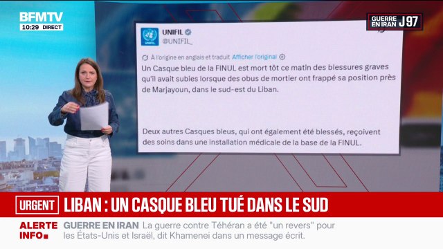 Guerre au Moyen-Orient: un Casque bleu tué dans le sud-est du Liban, touché par des obus de mortier