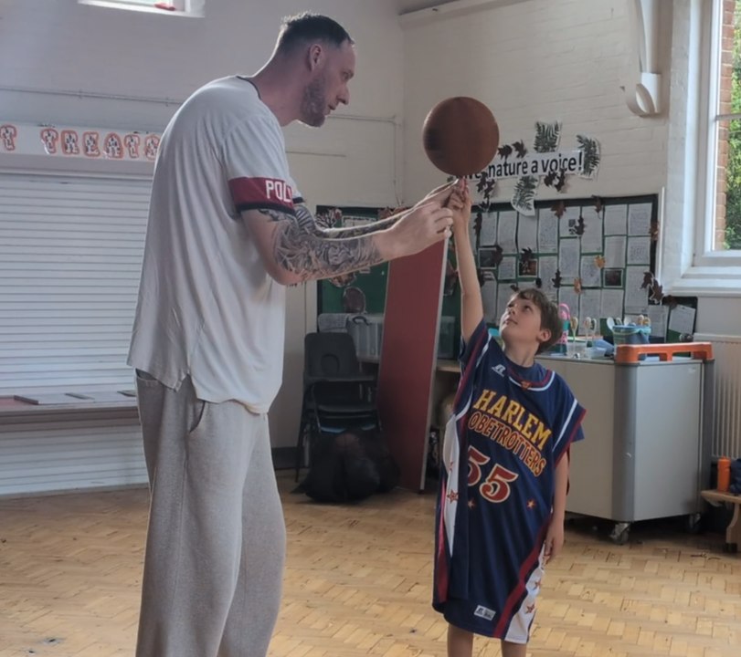 Harlem Globetrotter visits Sheet Primary School