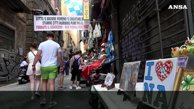 S.Gregorio Armeno con i bimbi di Gaza, striscione Stop genocidio