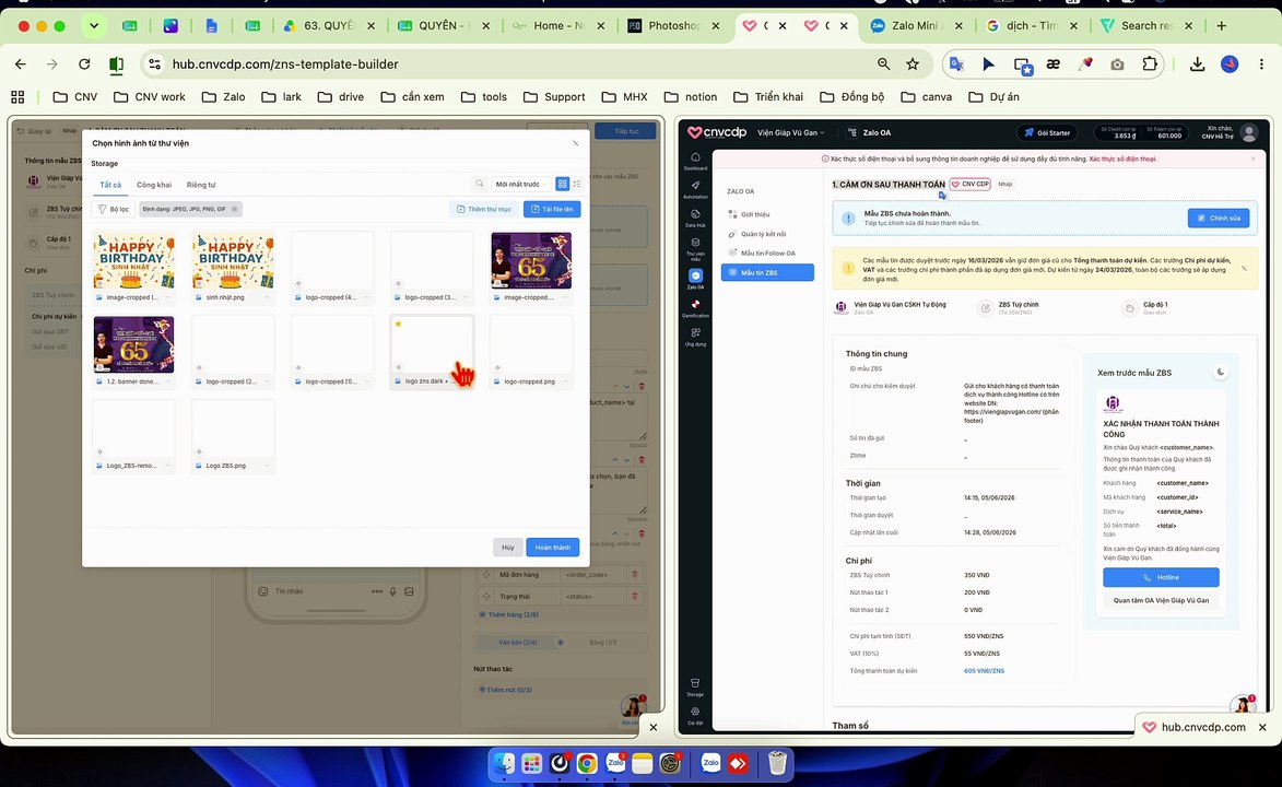 không có biến tracking khi tạo tin ZBS