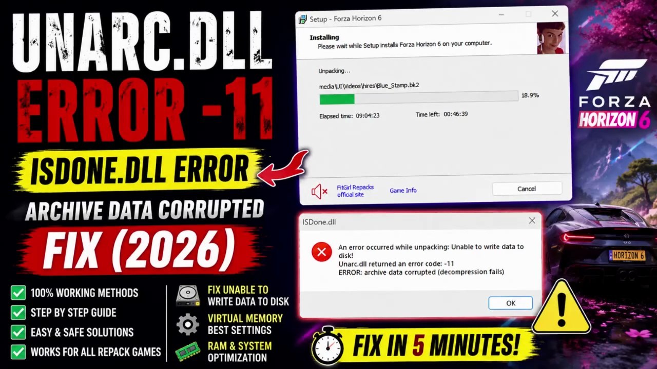 🎮 How to Fix Unarc.dll Error Code -11 & ISDone.dll Error | Archive Data Corrupted Fix (2026) MG77