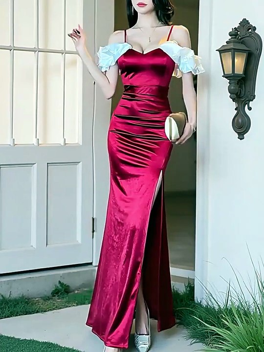 Sophisticated Women’s Evening Maxi Dress with Slit for Formal Events and Parties