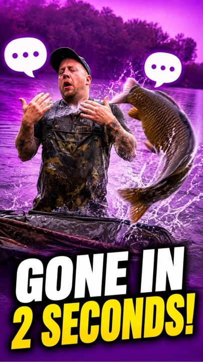 The man loses his grip as a large fish flaps free from his arms