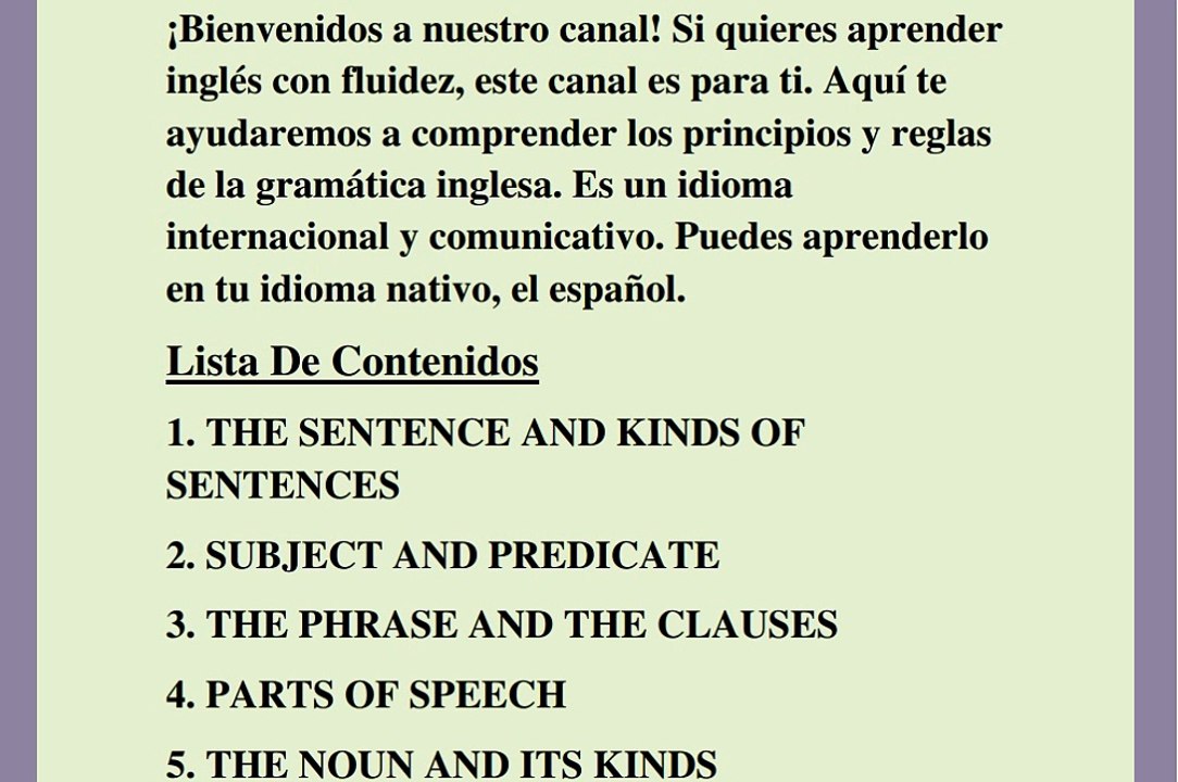 Aprender Ingles En Español(Lista De Contenidos)En tu lengua materna