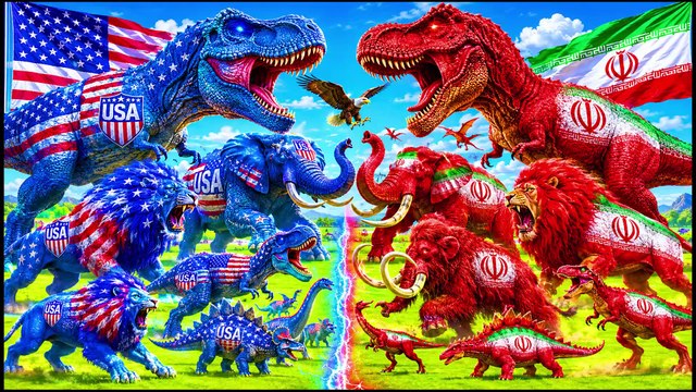 🏆 America vs Iran Animal Battle Giant T-Rex Mammoth, Lion Tiger & Elephant ARBS thumnail
