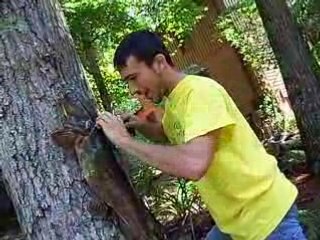 Son cleaning the big catfish