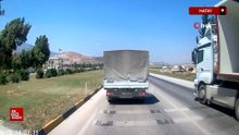 Hatay'da Fırtınanın tırda taşınan konteyneri uçurduğu anlar kamerada
