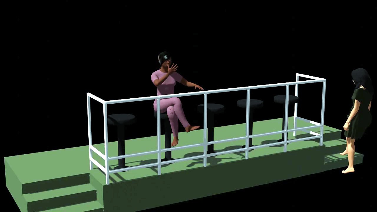 Alpha Bush Bar Stairs and Tania 25 on the Mob clip 03 and the woman in the green dress render