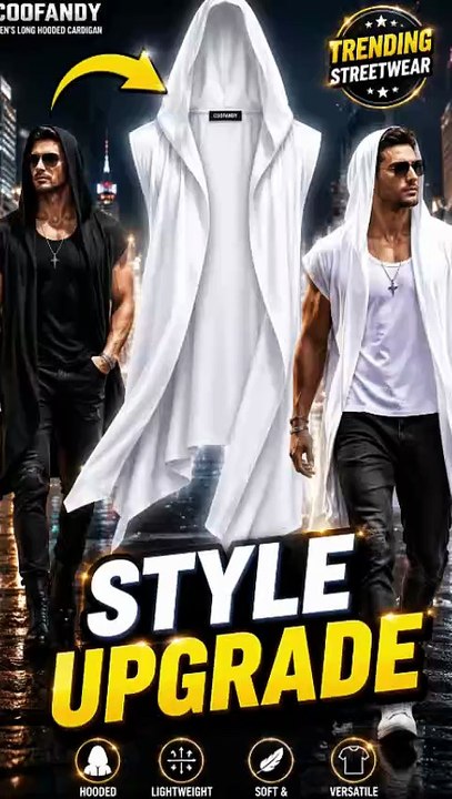 COOFANDY Men's Long Hooded Cardigan | Sleeveless Open Front Kimono Vest Streetwear Fashion