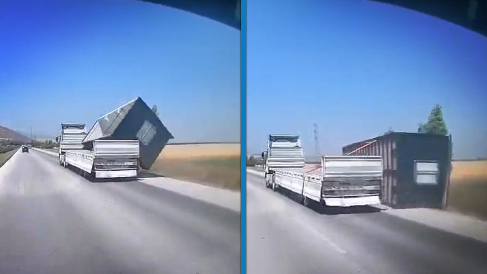 TIR'da yüklü konteyner, fırtınada düştü; o anlar kamerada