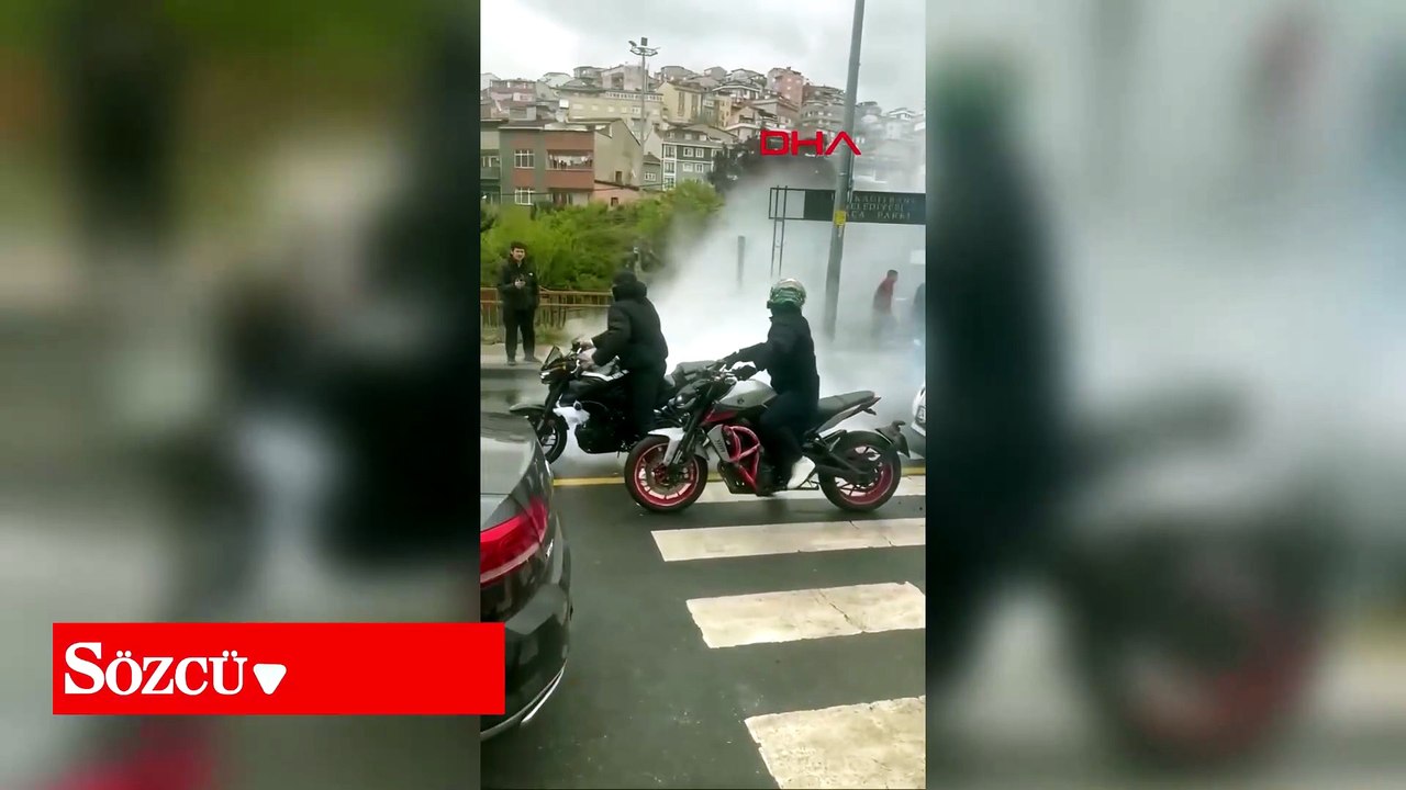 Kağıthane’de düğün konvoyunda motosikletle trafiği kapatıp patinaj çekti; 136 bin lira ceza kesildi