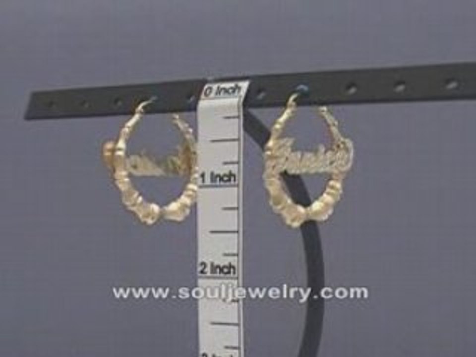 10K Gold Huge Round Name Bamboo Earrings 1 3/8 Inch GB_23