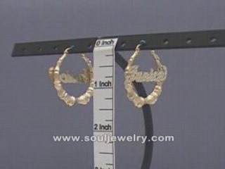 10K Gold Huge Round Name Bamboo Earrings 1 3/8 Inch GB_23
