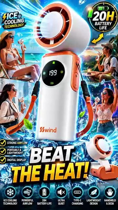 6000mAh Ice Cooling Handheld Fan | 20H Portable Turbo Fan